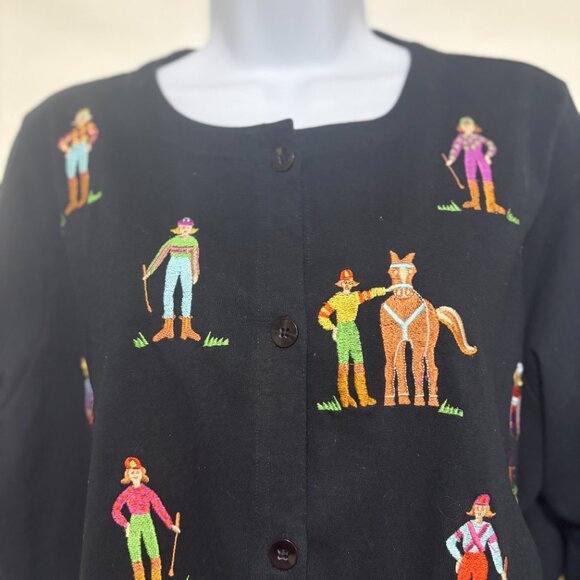 Michael Simon Lite L Horse Racing Jockeys Embroidered Cardigan Sweater - Picture 2 of 7